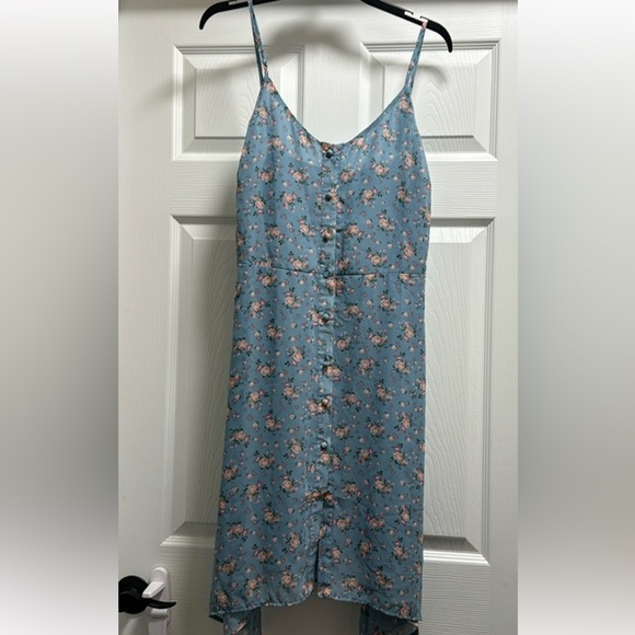 Dress button-down thin spaghetti straps blue floral patter purple orange NWT L - Picture 1 of 9
